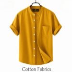 Premium Oxford Cotton Band Collar Short Sleeve Shirt - Image 3