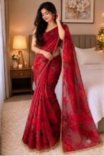 Premium Soft Georgette Saree with Pearl Work - Image 3