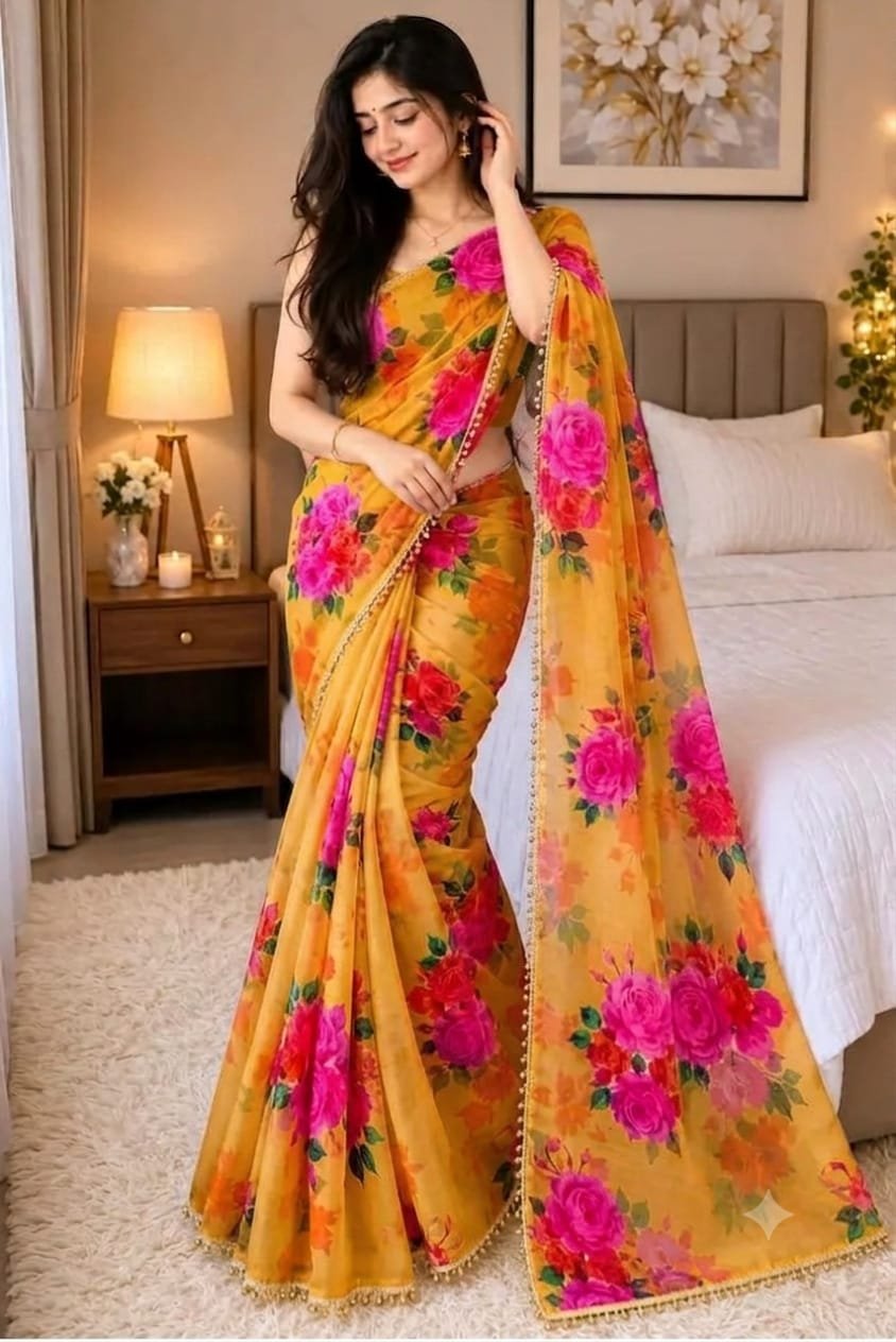 1791054532_L_6 Premium Soft Georgette Saree with Pearl Work - Image 1